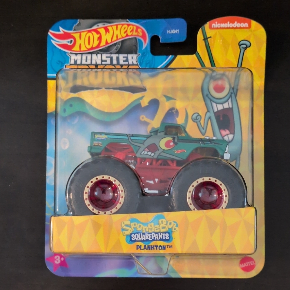 NEW SpongeBob 3 Monster Trucks Mattel Hot Wheels Plankton Mr. Krabs Squidward - Picture 2 of 6